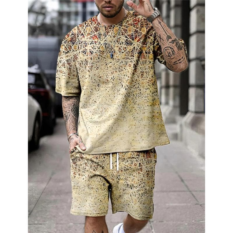 Summer Fashion Animal Print Men's T-Shirt Set O-Neck Short-Sleeved Top And Shorts Everyday Street Commuter Casual Wear For Men XL