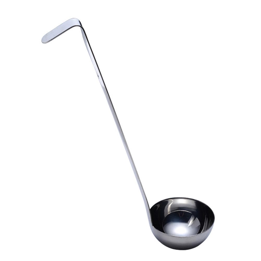 Stainless Steel Soup Ladle Long Handle Sauce Spoon Kitchen Hooked Handle Ladle L(for 6.5-9kg) silver