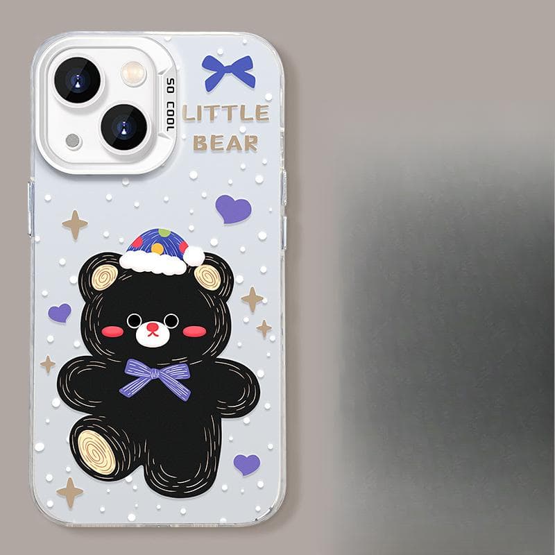 Applicable To Apple 14 Mobile Phone Case Iphone15pm Polka Dot Black Bear Invisible Bracket 13 Colored Silver Matte 12 Women Honor X40i