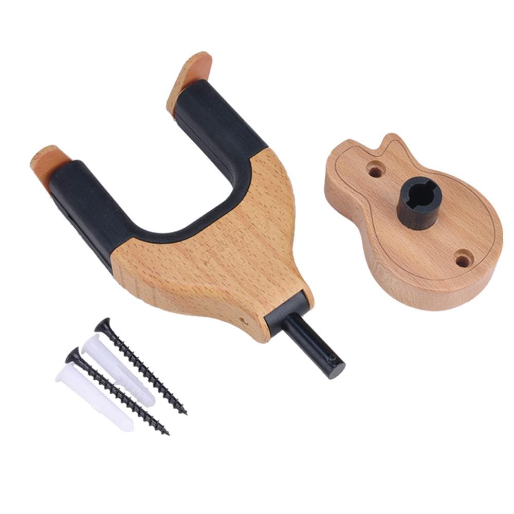 Wall Mount Guitar Hanger Hook Holder Keeper Auto Lock with Guitar Shape Solid Wood Base for