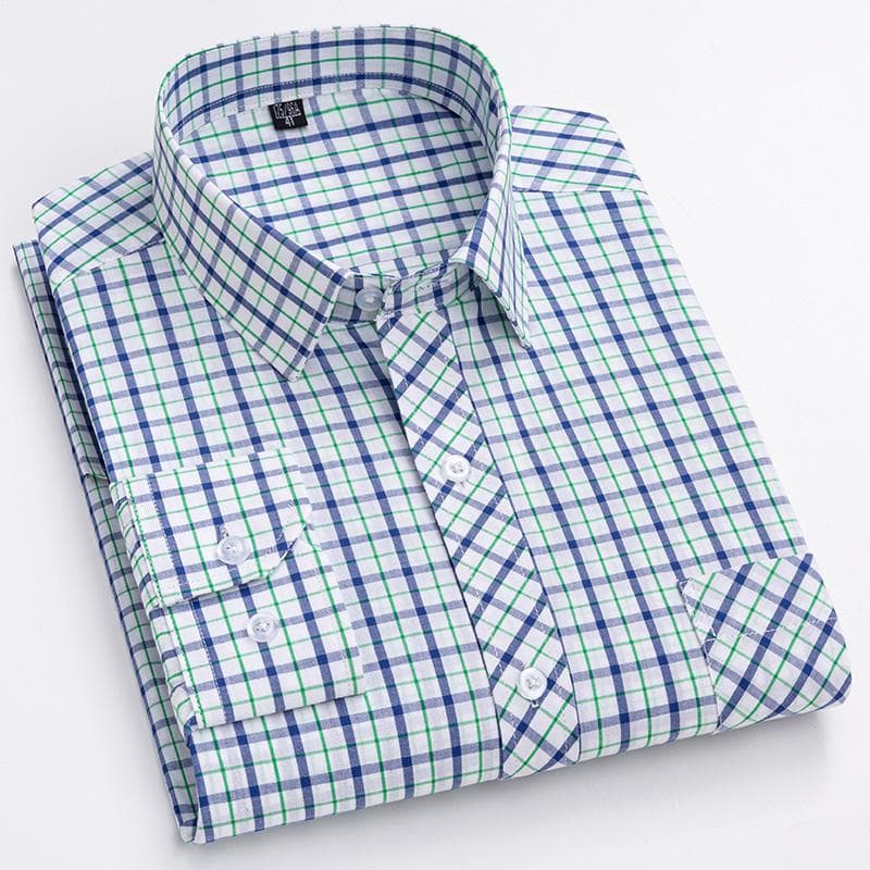 Pure Cotton Mens Plaid Shirts Long Sleeve Busienss Casual Classical Checked Design Fashion 43