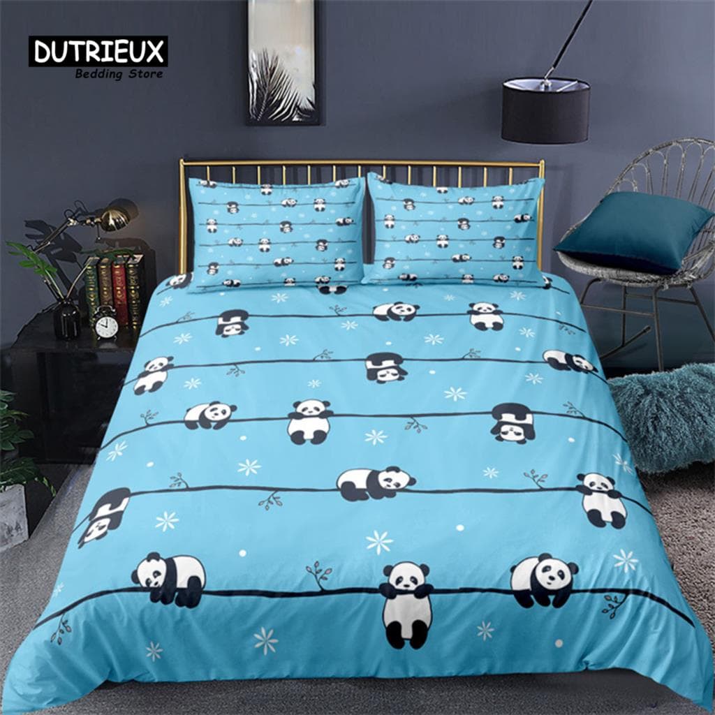 Cartoon Cute Panda Duvet Cover Twin For Boys Girls Kids Teens Soft Animal Theme Panda Bedding Set With Pillowcases Bedroom Decor AU Double(180x210cm)