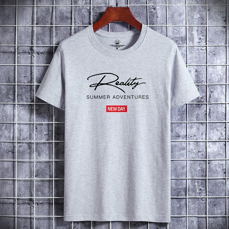 QICED Cotton Short Sleeve T-shirt Men's Fashion Loose Half Sleeve Shirt Printed Compassionate Shirt S gray