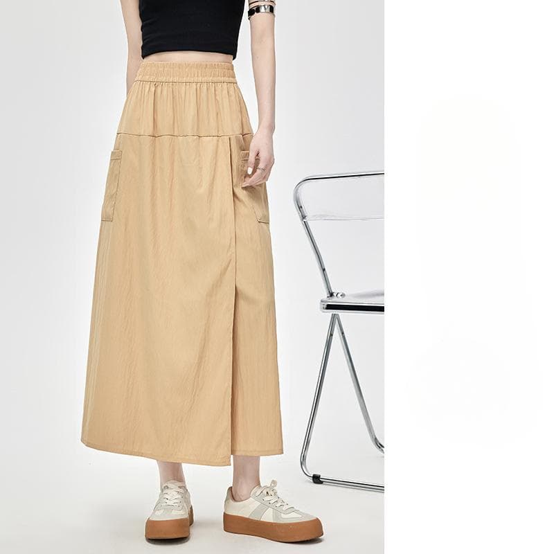 Working Skirts and Pants for Women In Summer High Waist A-line Slit Hip-pack Skirt Small Ice Silk Wide-leg Pants XXL