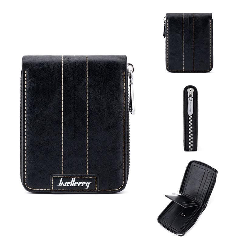Baellerry RFID Protection Card Holder for Men Business Short Wallets Artificial Leather Zipper Purse Wallet 12*9.5*2.5cm black