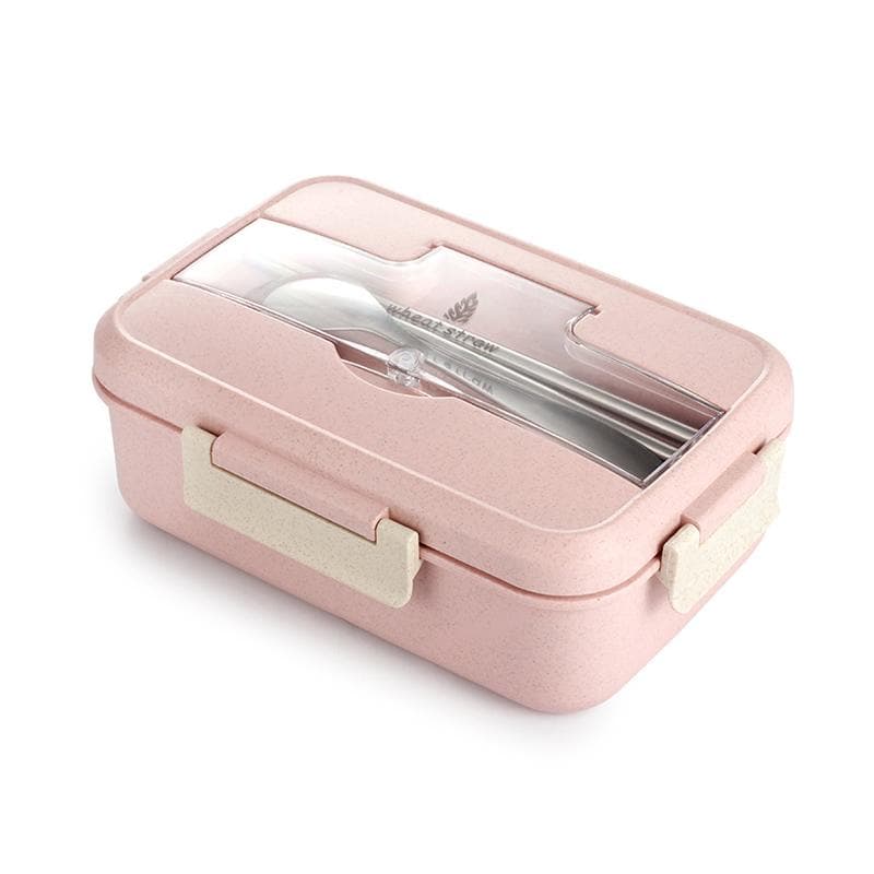 Microwave Lunch Box Wheat Straw Dinnerware Food Storage Container Children Kids School Office Portable Bento Box pink