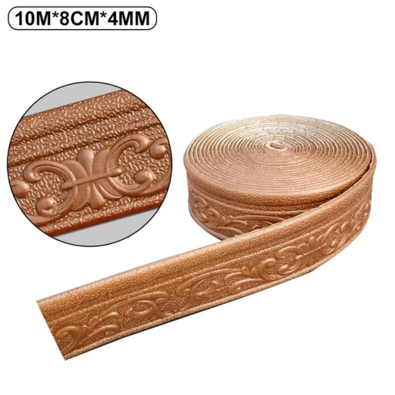 10M 3D Self-adhesive Wall Trim Line Skirting Border Waterproof Baseboard Wallpaper Sticker for Living Room Home Decoration 10M*8CM copper