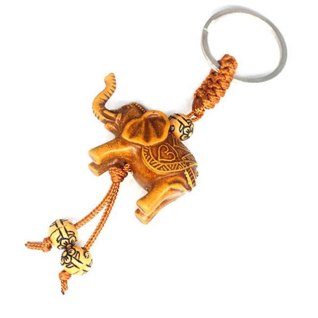5pcs/2pcs 3D Elephant Lucky Carving Wooden Pendant Keychain Key Ring Chain Evil Defends Decor Gift