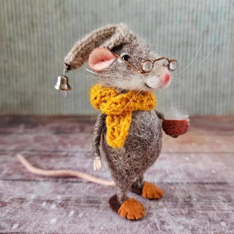 Cute Needle Felted Mouse Kit Handmade Needle Felt Mice Winter Christmas Needle Felted Mouses Christmas Wool Felt B