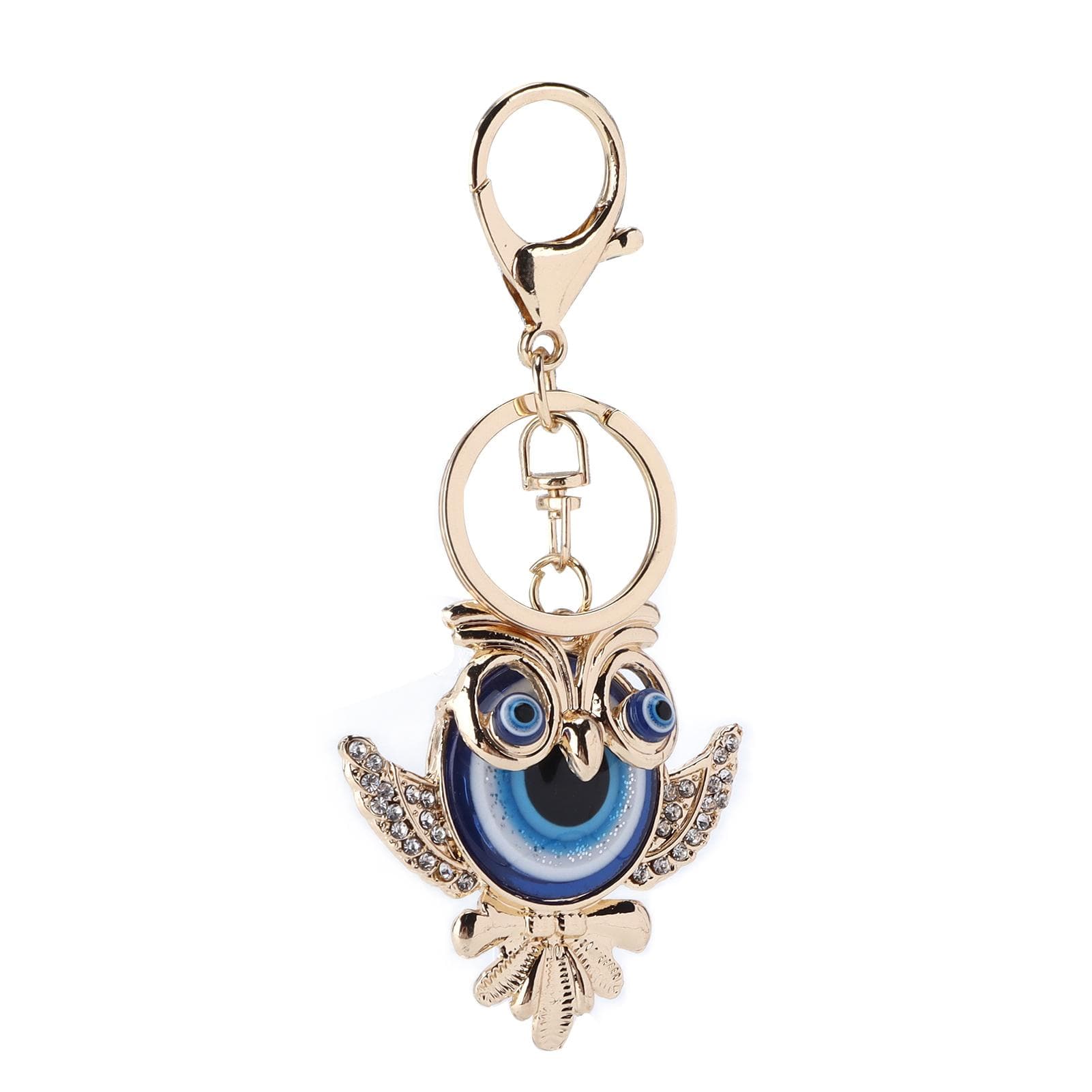 Rhinestone Keychain Fashion Jewelry Bag Purse Accessories with Owl Blue Turkish Evil Eye Pendant