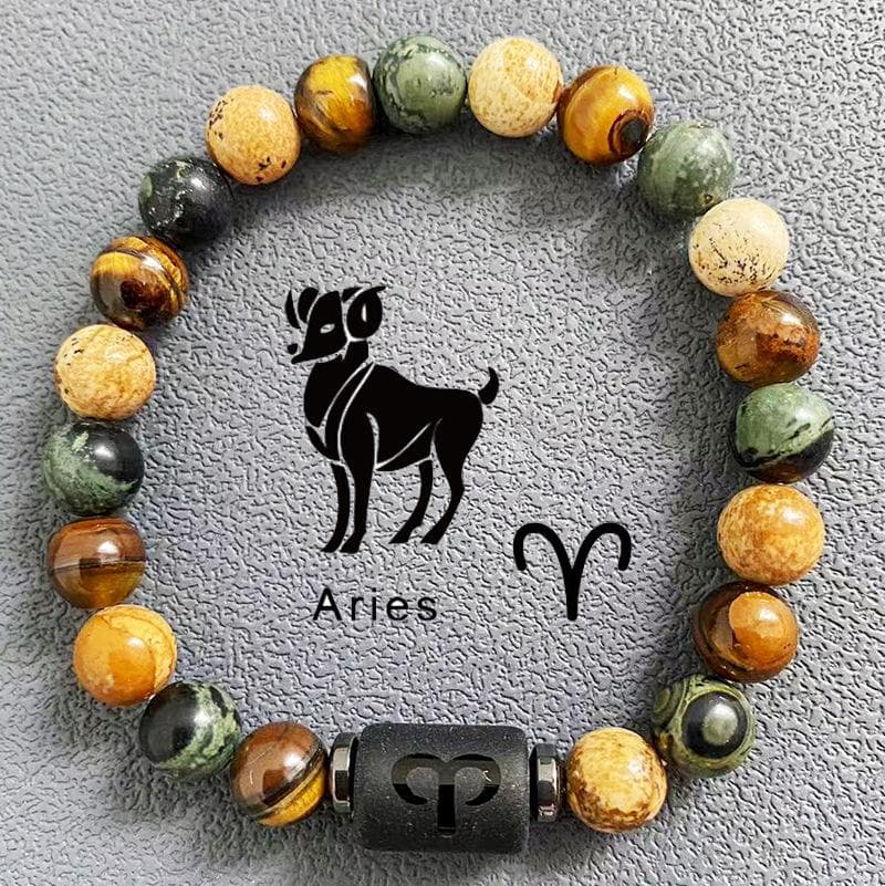 Natural Beads bracelets 12 Horoscope Lucky Natural Stone Tiger Eye Zodiac Beaded Bracelet For Women Men