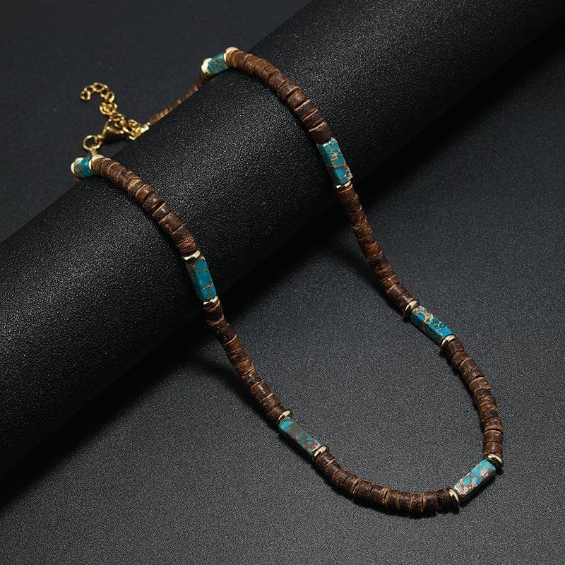 Vintage Bohemian Summer Jewelry Ethnic Style Jewelry Brown Coconut Shell Wood Beads Natural Stone Necklace Men's Jewelry