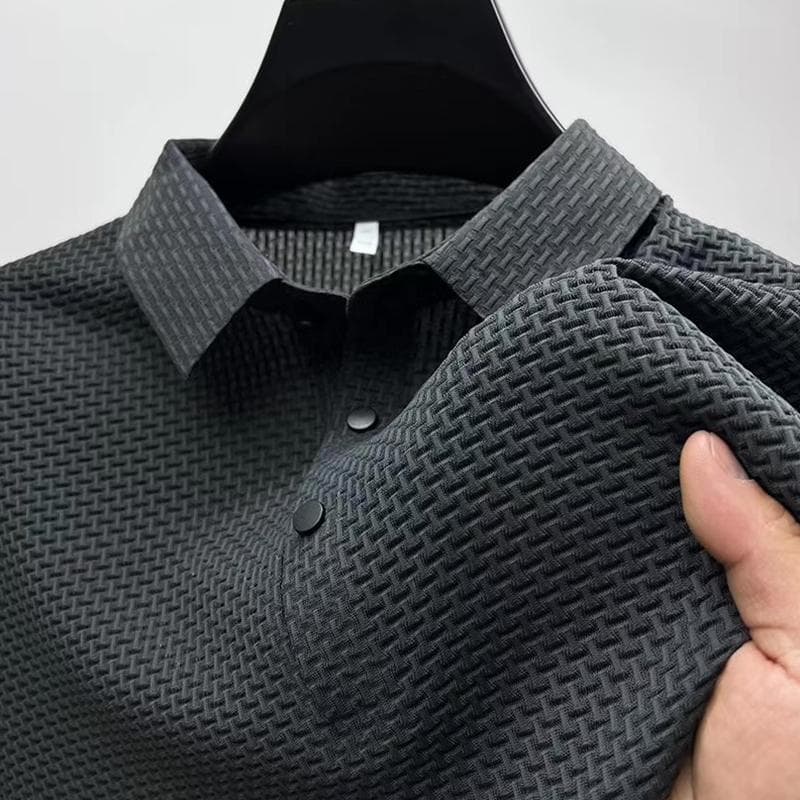 Men's Luxury Solid Color Jacquard Polo Shirt - Short-Sleeved, Light Business Casual, European Ice Silk. L