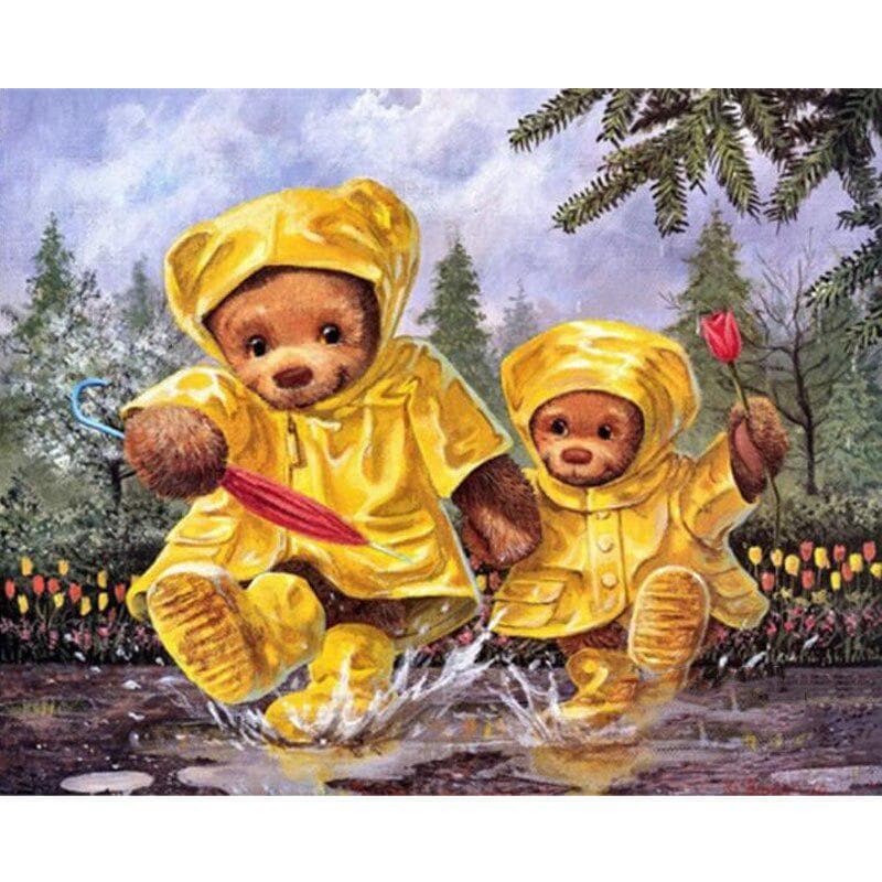 Diamond Painting Cross Stitch Umbrella Bear Needlework Home Decorative Full Drill Diamond Embroidery 20X30CM