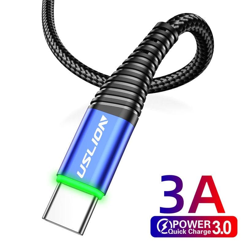 USLION 3A 2m Type C USB Cable Mobile Phone Charger Type-C Fast Charging Andriod Microusb Data Cord 1M blue