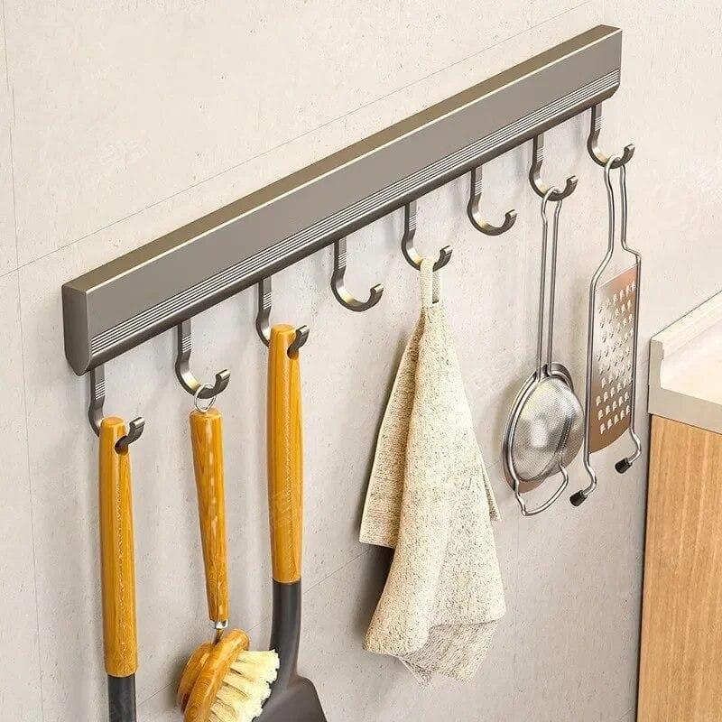 Wall Mounted Hooks Rack Punch Free Kitchen Storage Row Hook Holder Bathroom Robe Towel Coat Hangers Multi-Purpose Hooks