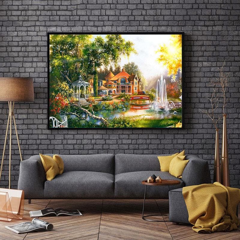 DIY Landscape Painting Round Rhinestone Diamond Embroidery Handicraft Mosaic Cross Stitch 20X30