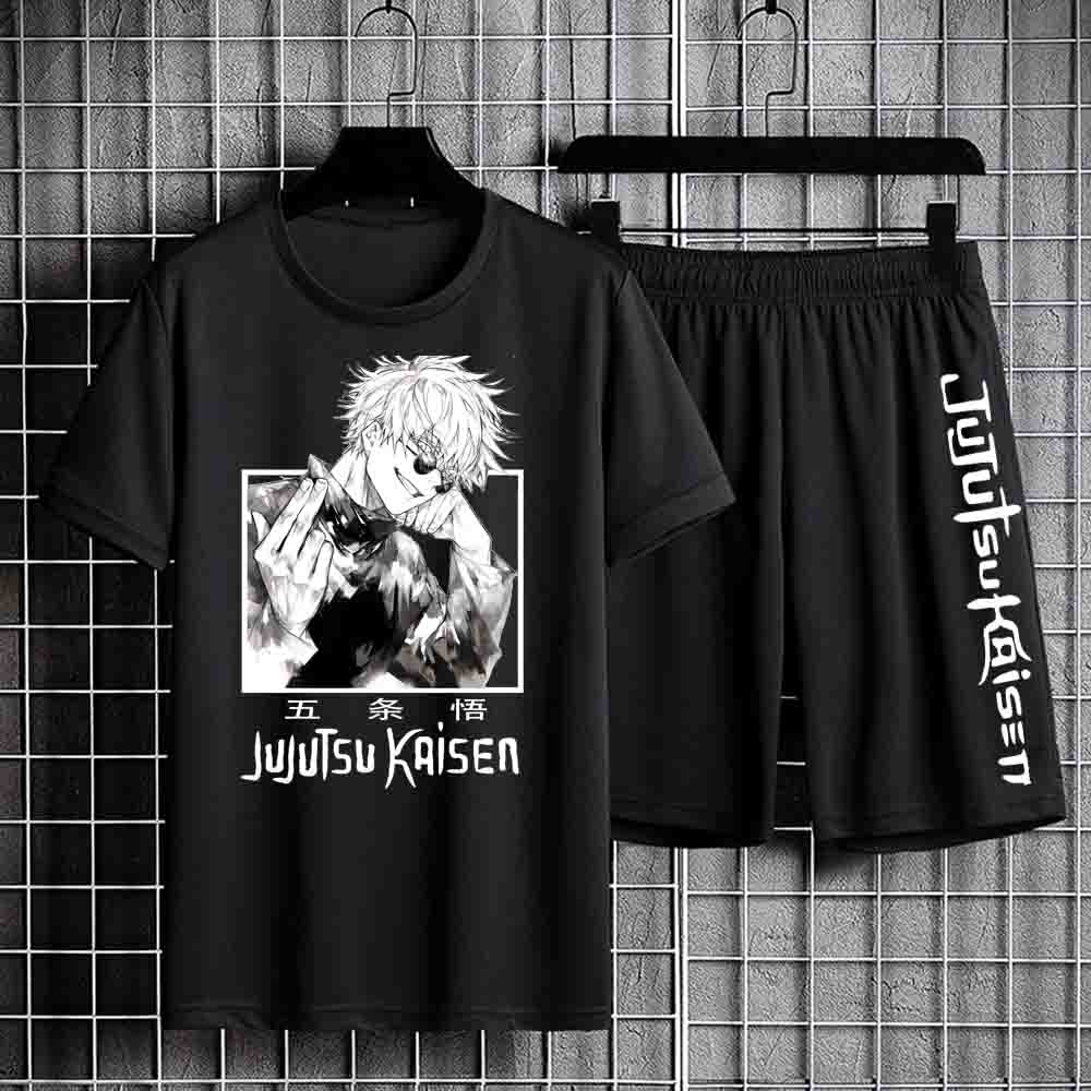 Anime Tshirt Unisex Sweatpants Male Jujutsu Kaisen Set Anime Short-set Short Sleeve Sets Streetwear Clothes for Men XL