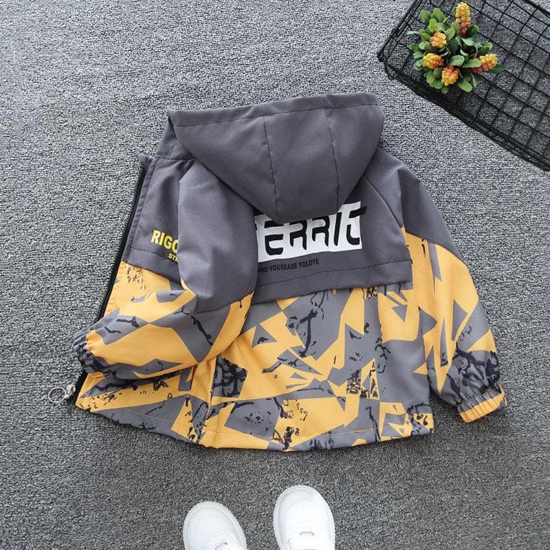 Spring Autumn Jacket for Boy Fashion Patchwork Windbreaker Casual Hooded Coat Children's Clothing 140
