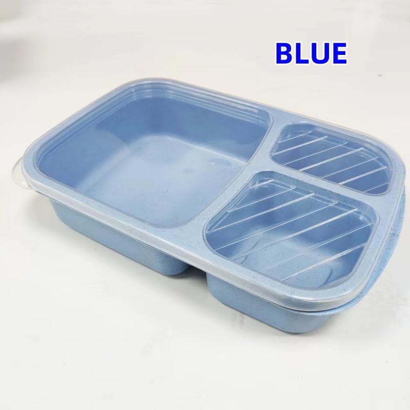 Microwave Lunch Box Wheat Straw Dinnerware Food Storage Container Children Kids School Office Portable Bento Box Lunch Bag blue