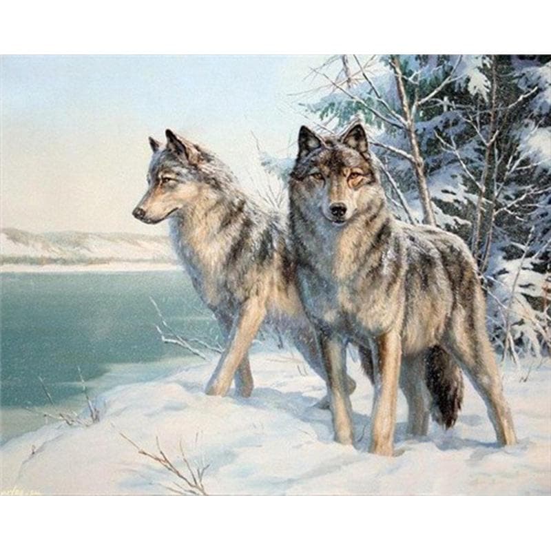 Diy 5d Diamond Moon Snow Wolf Dimond Painting Animals Embroidery Rhinestone Kit 20X30CM
