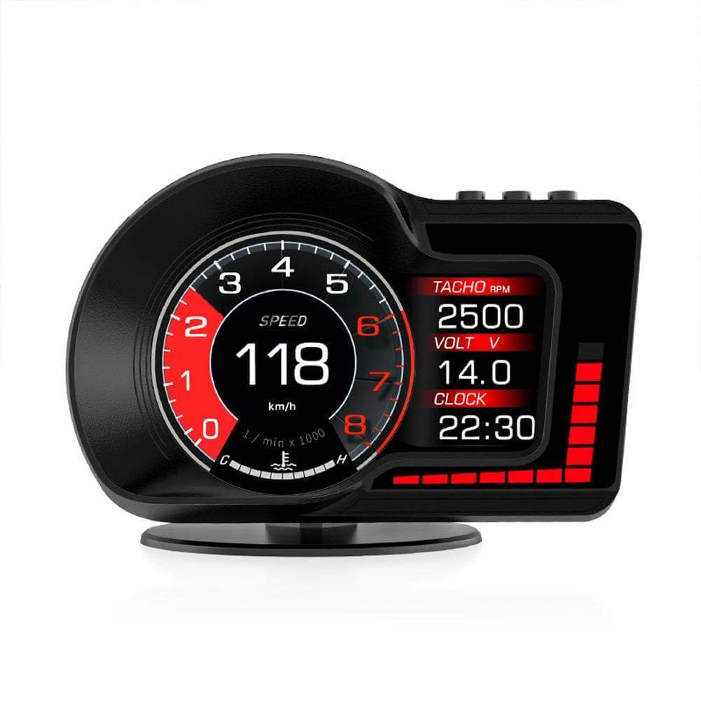 Car HUD Headup Display Digital GPS Speedometer Dual System Display with Speed/Clock/RPM/Water&Oil black