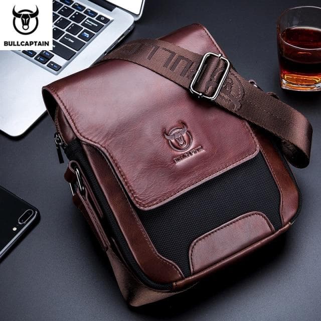 BULLCAPTAIN Man Messenger Bag Men Genuine Leather Shoulder Bags Business Crossbody Casual Bag Famous Brand Male Handbag Bags brown