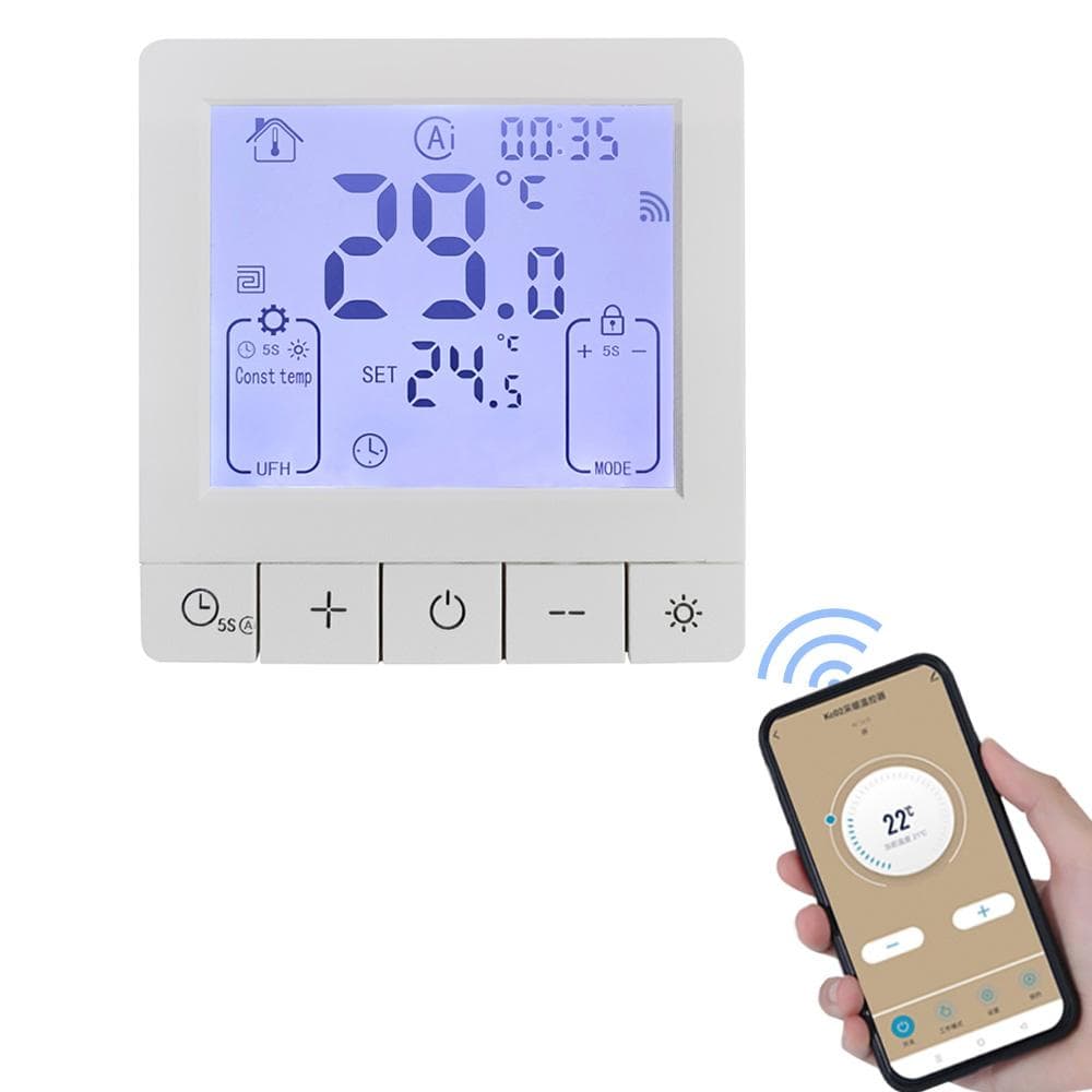 Smart Thermostat for Home Programmable Temperature Control IP20 Protection 24H Timed On/Off Digital WiFi Water Heating white
