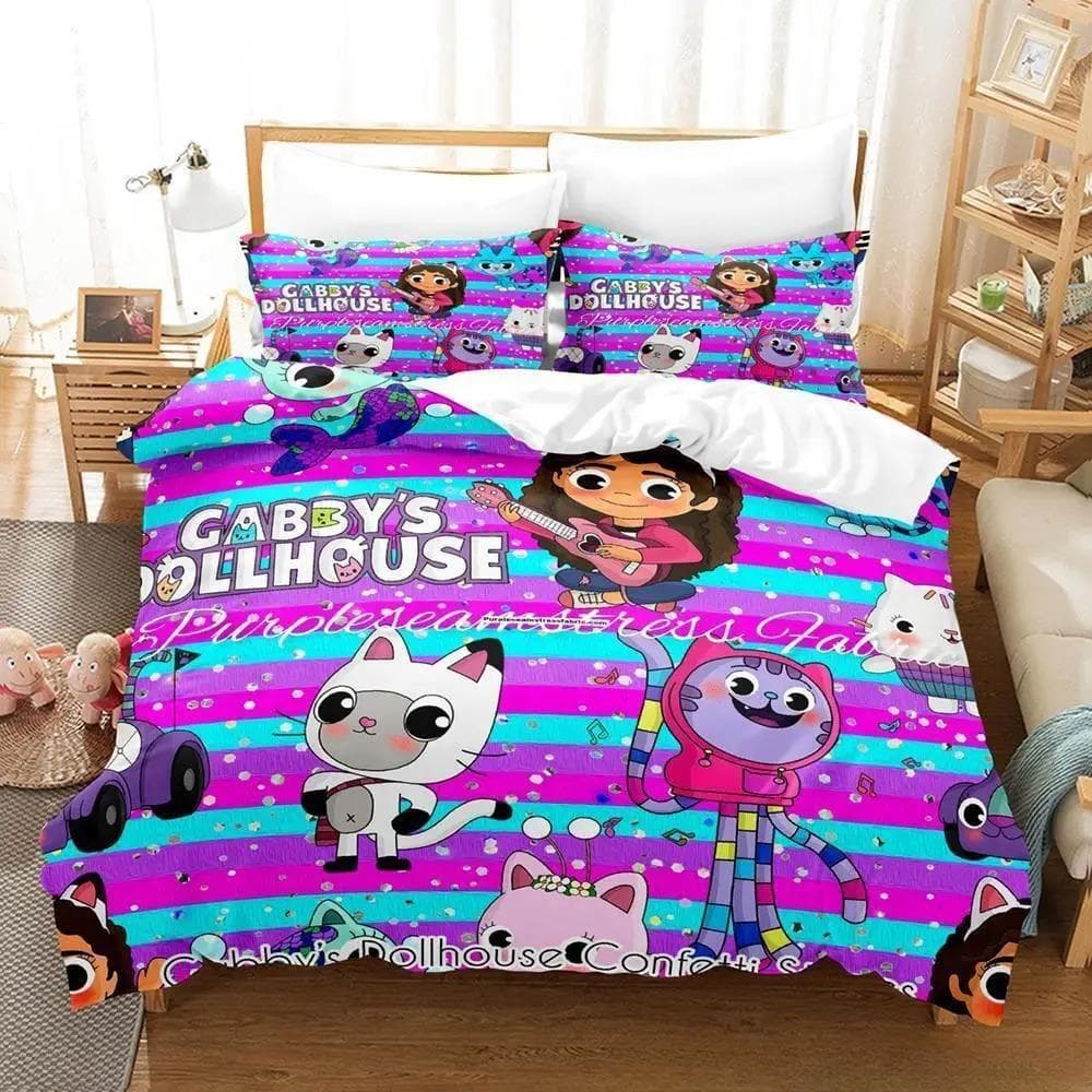 Gabbys Dollhouse Bedding Set Single Twin Full Queen King Size Bed Set Adult Kid Bedroom Duvet cover Sets 3D Anime Bed Sheet Set AU King 240x210cm