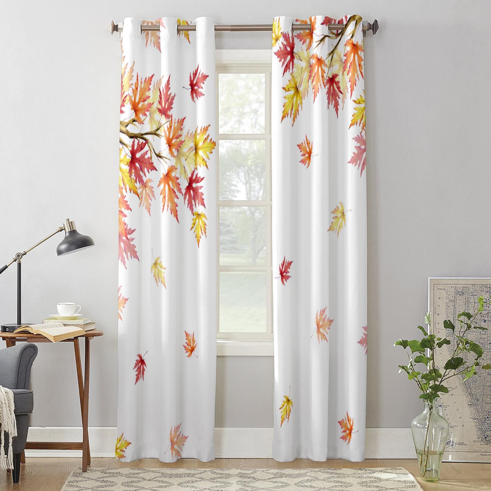 Thanksgiving Autumn Maple Leaves Curtains for Bedroom Living Room Window Curtain Treatments Blinds Kitchen Home Decor Drapes 135W x 60H(cm) x1