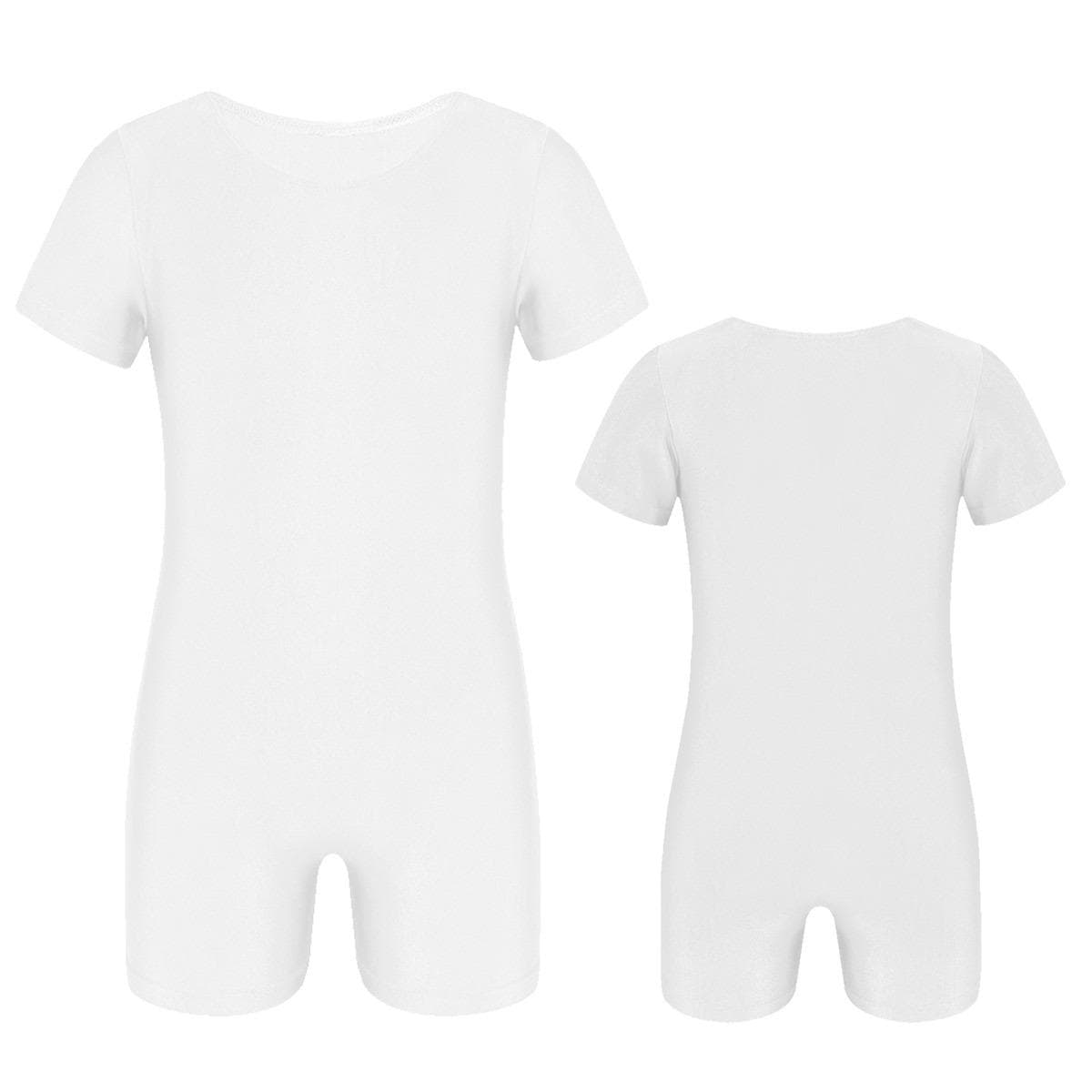 Kids Boys Girls Short Sleeves Solid Color Stretchy Ballet Dance Gymnastics Leotard Jumpsuit Unitard 11-12 Years white
