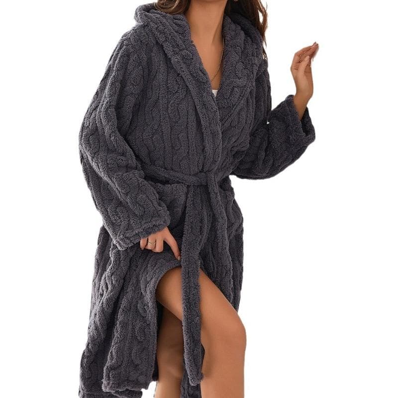 Autumn and Winter New Robe Big Size Shu Cotton Velvet Couple Double Hooded Robe European and American Wind Home Wear Suit 2XL