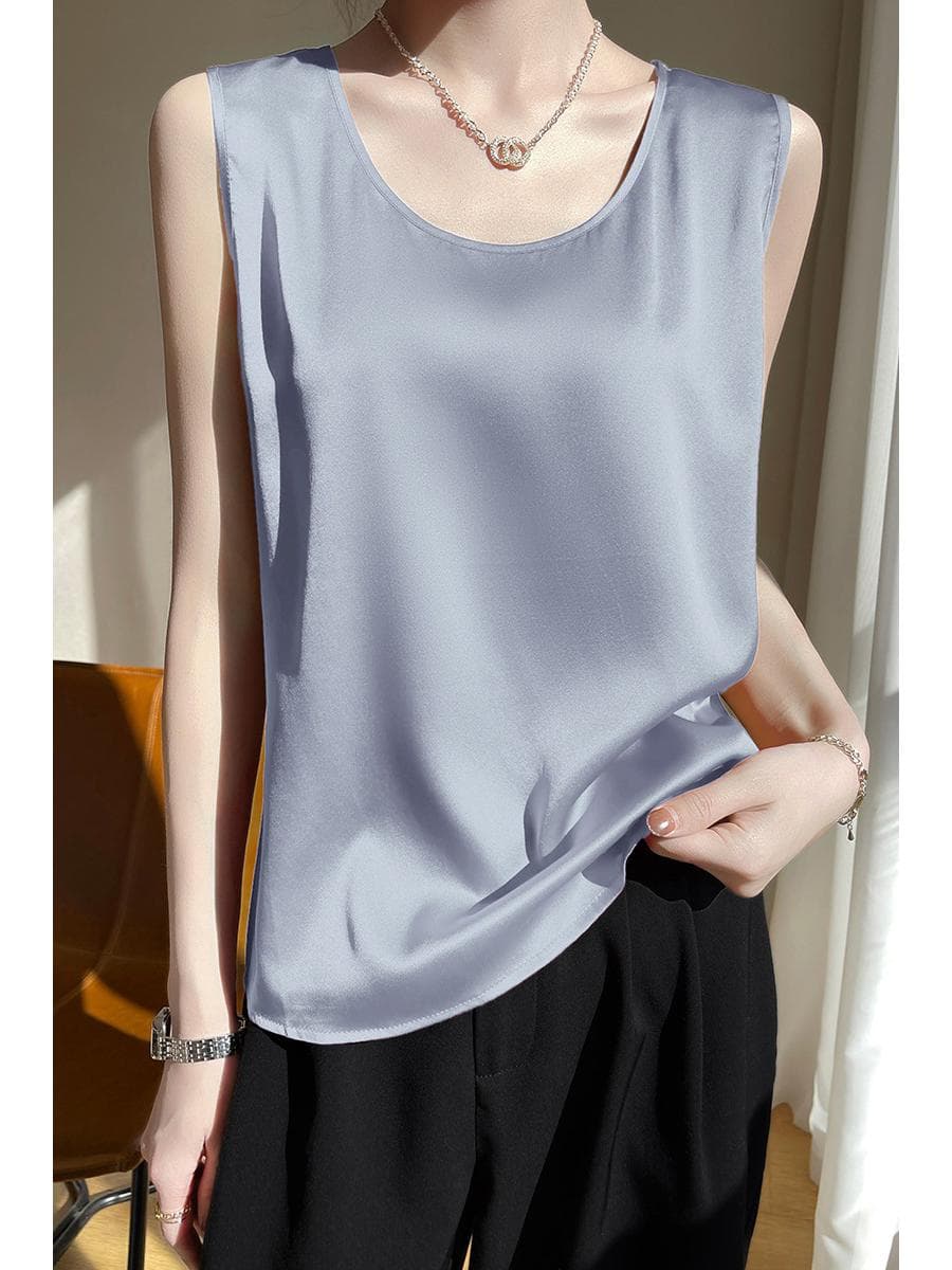 Women's Mulberry Silk Camisole: Loose-Fit Round Neck Sleeveless Top S (80-95 lbs)
