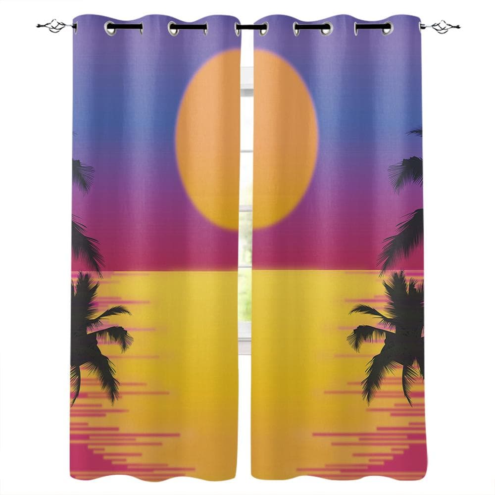 Seaside Palm Trees Close-Up Summer Landscape Window Curtains Scenic Curtains for Living Room Decorative Items Living Room 135W x 60H(cm)