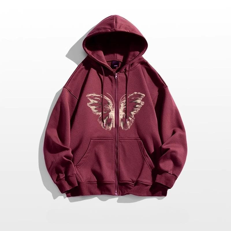 Navy Blue Butterfly Cardigan Hooded Sweatshirt for Women In Autumn and Winter New Loose Lazy Style Design Jacket for Women XL