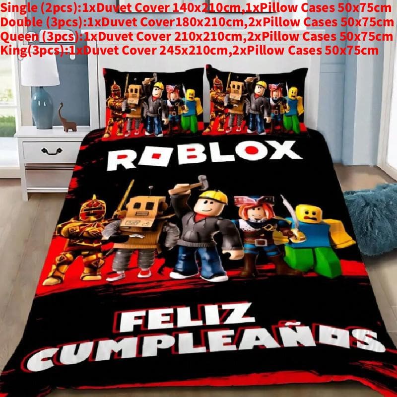 Roblox 3d Print Pattern Bedding Set With Active Dyeing And Quilted Fabric For Modern Home Decor Queen(210x210cm) black