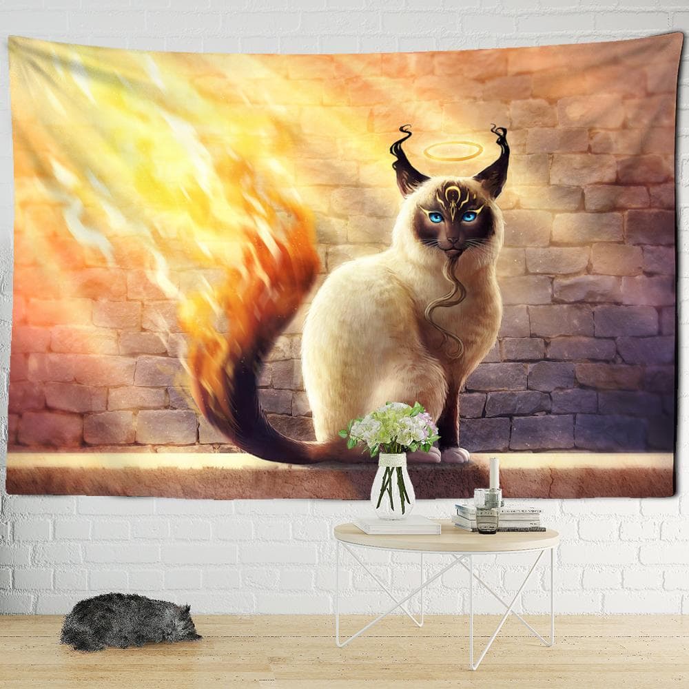 Psychedelic Blue Eyes Cat Tapestry Wall Hanging Animal Boho Mystic Witchcraft Dorm Living Room Art Home Decor Cloth 95x70cm