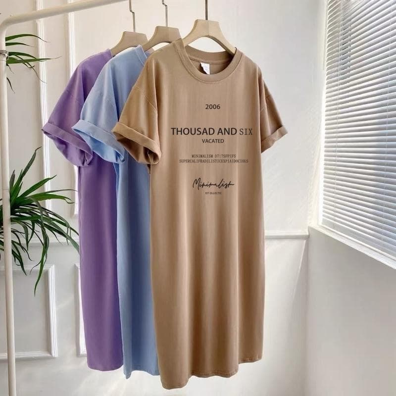 Short-sleeved Dresses Women's Summer Plus Size Medium-length T-shirt Dress Knee-length Casual Long Dress 4XL khaki
