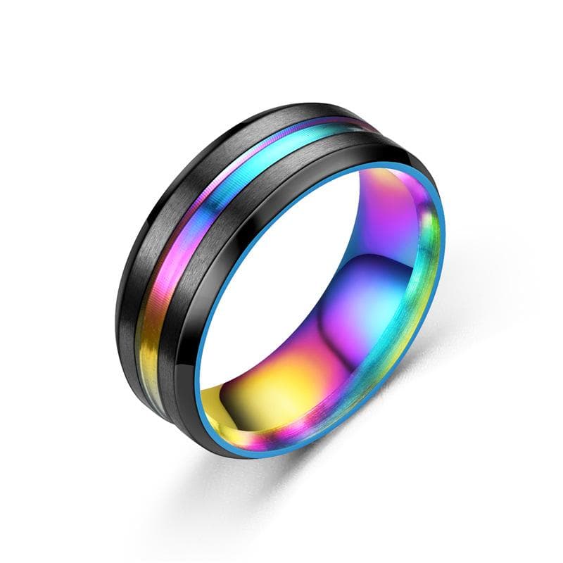 2021 Men's Titanium Steel Blue Beveled Intercolor Ring Size 11