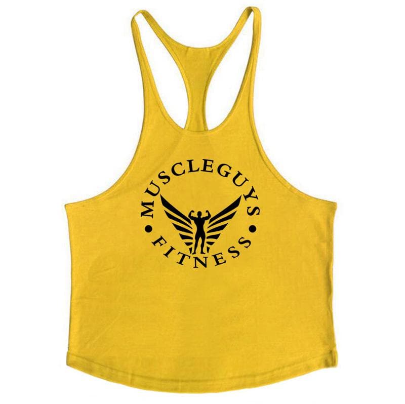 Muscleguys Bodybuilding Clothing Undershirt Mens Cotton Fitness Stringer Singlets Vest XL yellow