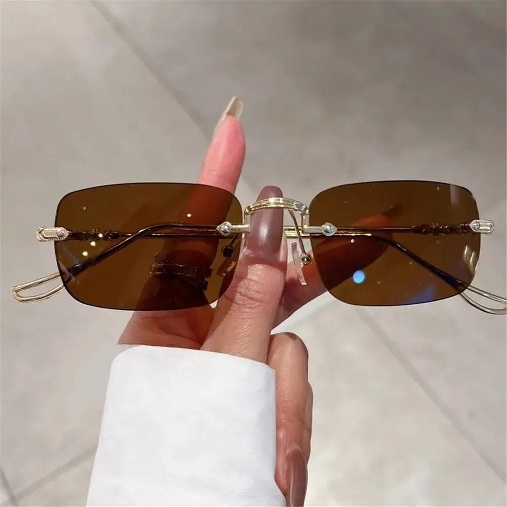 Rimless Rectangle Sunglasses Men Women Vintage Shades Fashion Brand Design Ocean Lenses Sun Glasses UV Protection