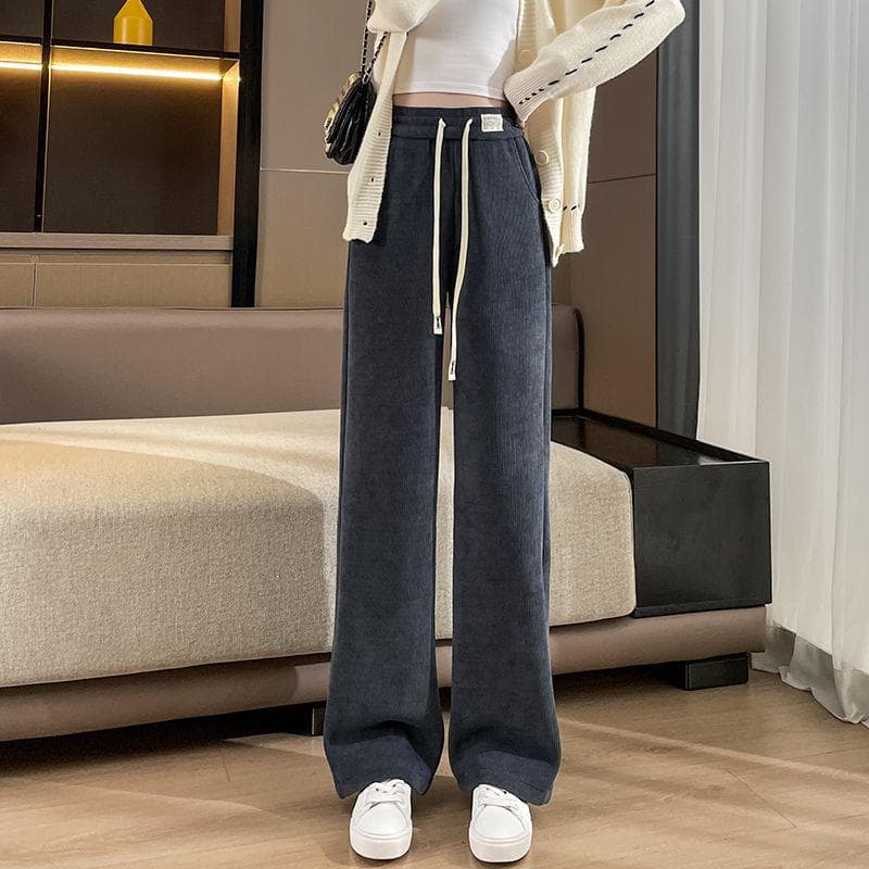 Chenille Wide-leg Pants for Women In Autumn and Winter Plus Velvet Pants Thickened Corduroy Loose Casual Small Straight Pants 2XL