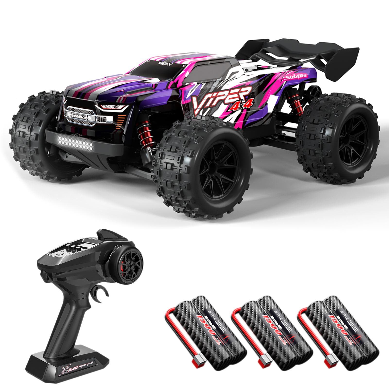 Remote Control Truck 2.4GHz 1/16 4WD 55km/h High-speed Remote Control Car Climbing Car with 3 purple