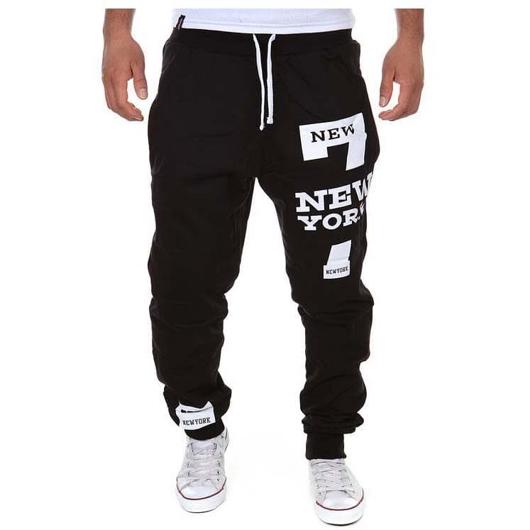 MakeWishes Men Fashion Autumn Winter Sports Casual Print Pants Long Trousers XL black