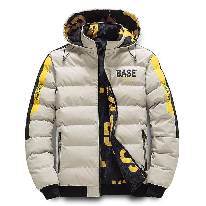 Men Autumn Winter Cotton Jacket Warm Comfortable Padded Thickened Down Jacket Double-Sided Clothes Removable Cap 3XL khaki