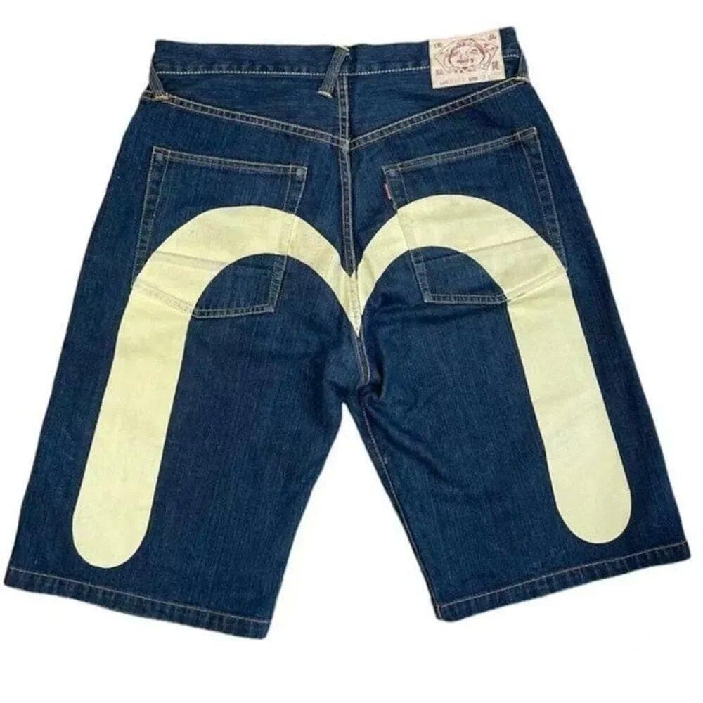 Unisex Y2K Jeans Men Women Hip Hop Cartoon Graphics Streetwear Retro Patchwork Denim Short Retro Loose Denim Casual Shorts XL