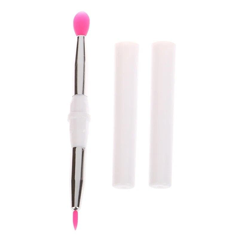 Double Headed Silicone Brush With Cover Lip Brush And Detail Brush Lip Balm Lipstick Lipgloss Applicator Eyeliner Eyebrow Brush pink