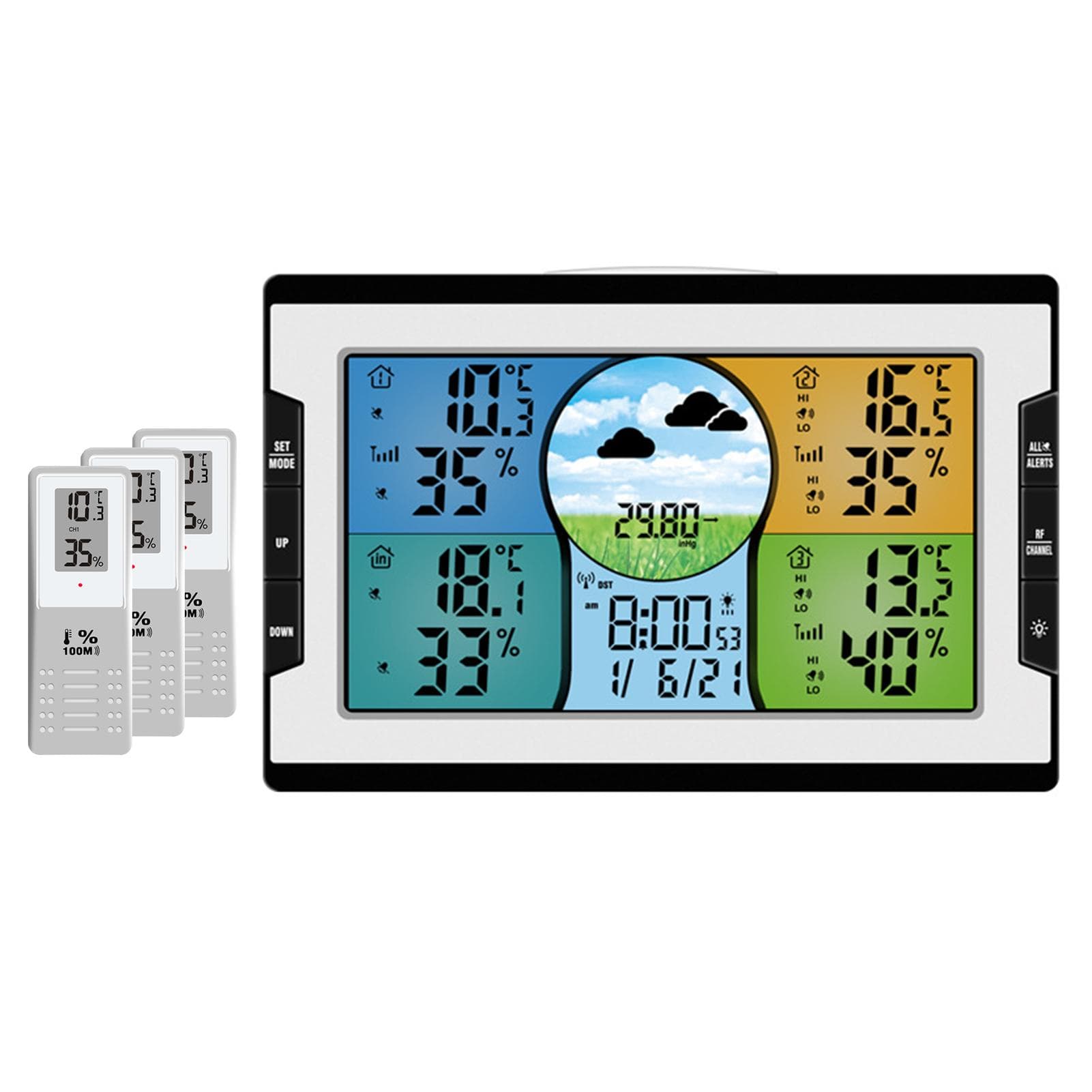 KKmoon Digital Multifunctional Clock RF 4 Channels Indoor & Outdoor Temperature & Humidity black