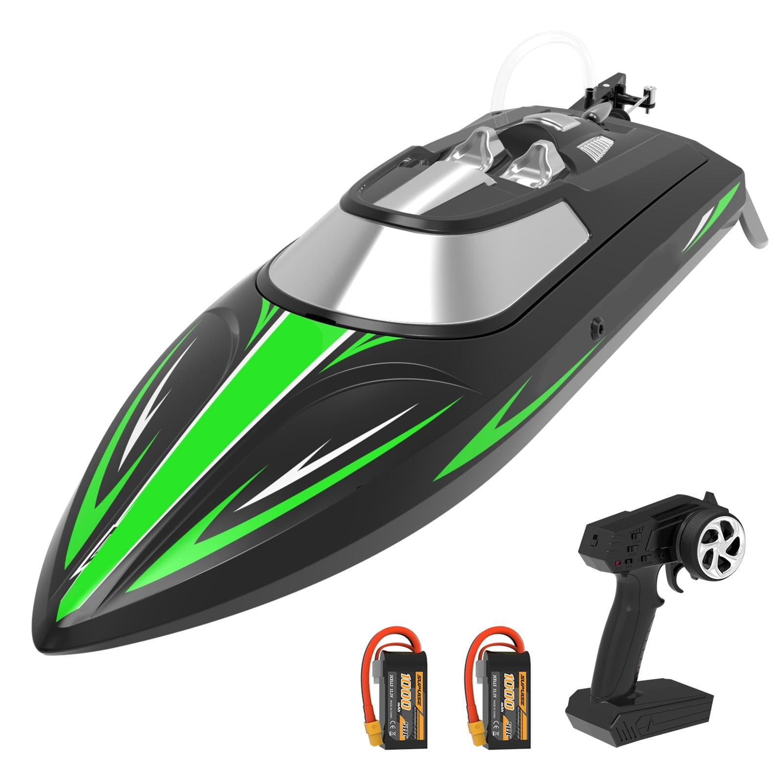 Remote Control Boat 50km/h High Speed 2.4GHz Remote Control Ship Toy Gift for Kids Adults Boys Low 2 battery dark green