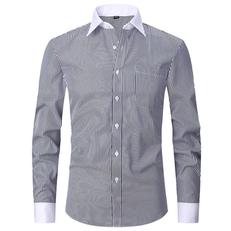 French Business Long-sleeved Shirt Men's Fashion Cufflinks White Collar Shirt Loose Large Size Men's Striped French Shirt Man L